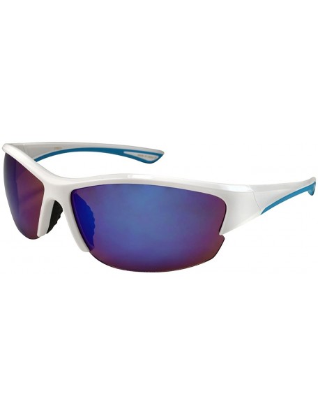Rimless Semi Rimless Action Sports Sunglasses with Color Mirrored Lens 570033-REV - White/Blue - CV122X7BRTR $12.75