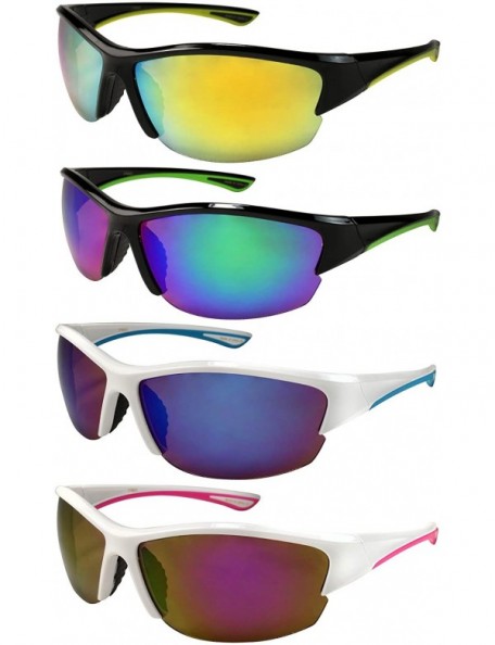 Rimless Semi Rimless Action Sports Sunglasses with Color Mirrored Lens 570033-REV - White/Blue - CV122X7BRTR $12.75