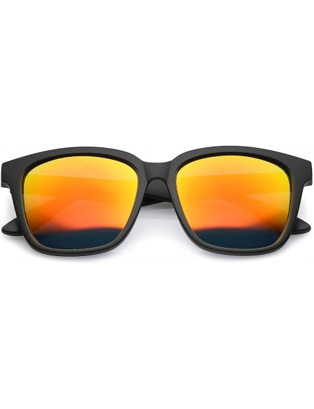 Wayfarer Large Wide Arms Mirrored Square Lens Horn Rimmed Sunglasses 57mm - Matte Black / Orange Mirror - CL182GHURZ9 $10.90