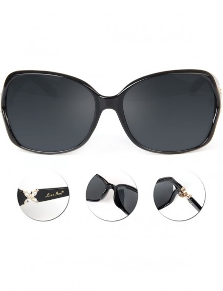 Round Polarized Oversized Women Sunglasses - Fashion Designer Sunglasses With Crystal Flower Pattern - Black - CS17XXGZ0ZI $1...