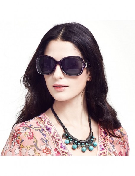 Round Polarized Oversized Women Sunglasses - Fashion Designer Sunglasses With Crystal Flower Pattern - Black - CS17XXGZ0ZI $1...