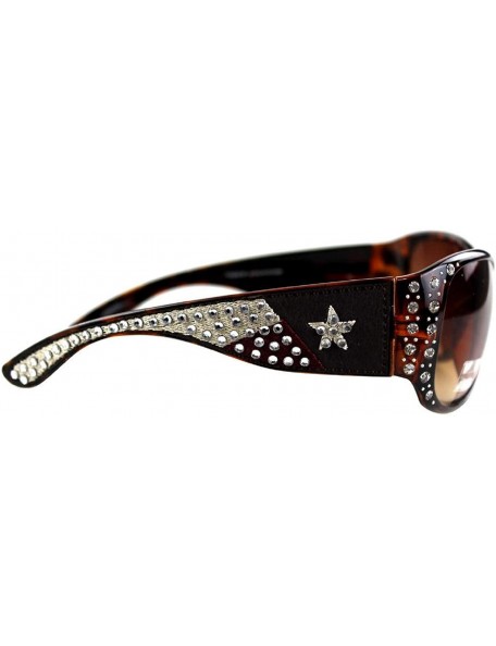 Rectangular Leopard Cheetah Texas Flag Patriotic Lone Star USA Rhinestone Sunglasses - C61956AEYUI $20.19