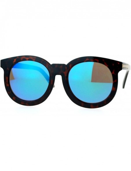 Wayfarer Womens Mirrored Mirror Lens Retro Round Horned Sunglasses - Tortoise Teal - C7126EFYWYL $9.06
