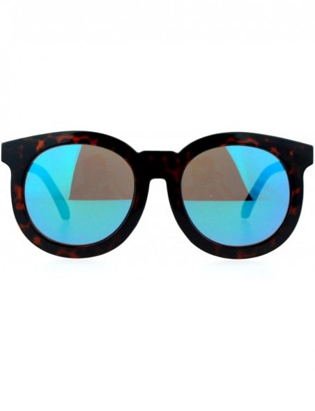 Wayfarer Womens Mirrored Mirror Lens Retro Round Horned Sunglasses - Tortoise Teal - C7126EFYWYL $9.06