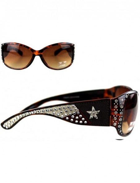 Rectangular Leopard Cheetah Texas Flag Patriotic Lone Star USA Rhinestone Sunglasses - C61956AEYUI $20.19