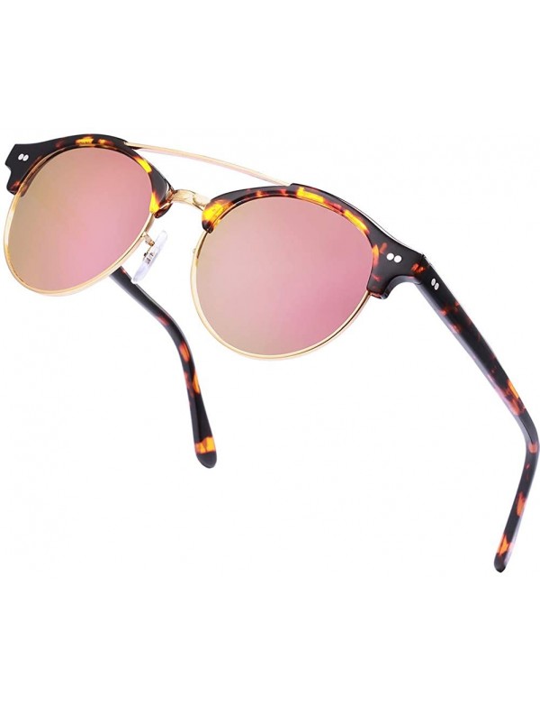 Round Double Bridge Round Womens Sunglasses Polarized 100% UV Blocking Anti-Glare - Pink Mirror - CF184X44845 $17.65