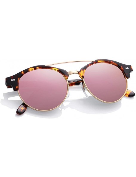 Round Double Bridge Round Womens Sunglasses Polarized 100% UV Blocking Anti-Glare - Pink Mirror - CF184X44845 $17.65
