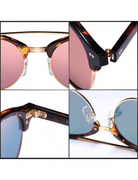 Round Double Bridge Round Womens Sunglasses Polarized 100% UV Blocking Anti-Glare - Pink Mirror - CF184X44845 $17.65