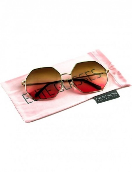 Oversized HUGE OVERSIZE LARGE VINTAGE HEXAGON RETRO Style SUNGLASSES - G/Brown Pink - C017XWQ25QU $11.61