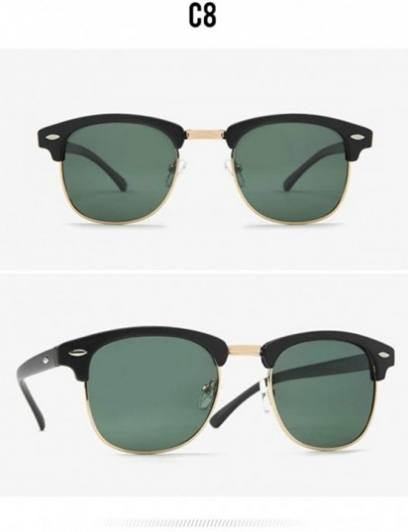 Square Classic retro half frame sunglasses fashion meter nail polarizer men sunglasses frog mirror - Sand Black Green C8 - CK...