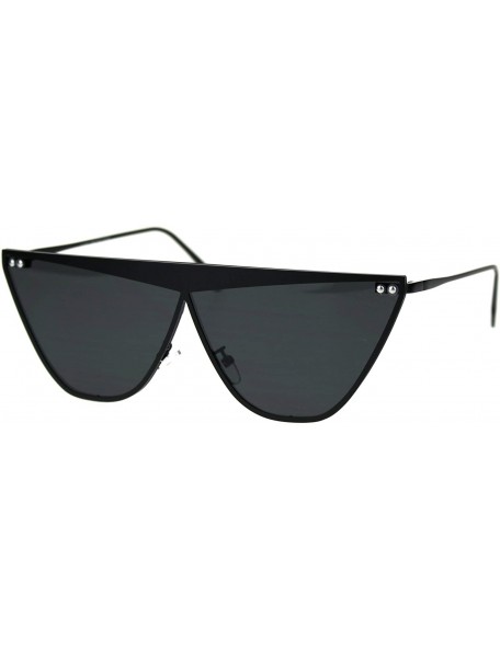 Cat Eye Womens Metal Rim Flat Top Cat Eye Retro Goth Sunglasses - All Black - CA18TWDL8H8 $14.22
