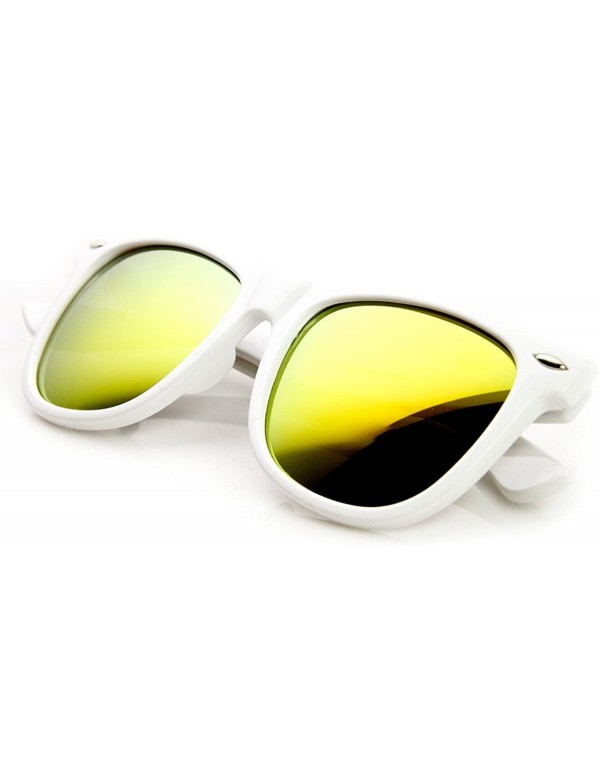 Wayfarer Oversized Mod White Frame Flash Mirror Lens Horn Rimmed Sunglasses (White Sun) - CN11MV5YOKB $9.03