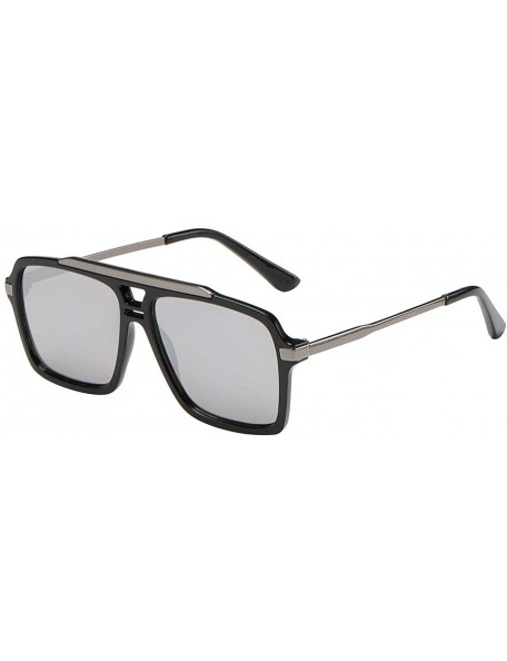 Square Pouch Men Manhattan Vintage Hipster Design Hybrid Sunglasses - 87041-black-gun-frame-silver-mirror - CU18SDEXA05 $7.37