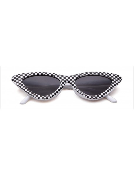 Cat Eye Cat Eye Sunglasses Women 90S Retro Vintage Small Frame Checkered Sun Glasses Black Red Pink Shades S031 - C21 - CI197...