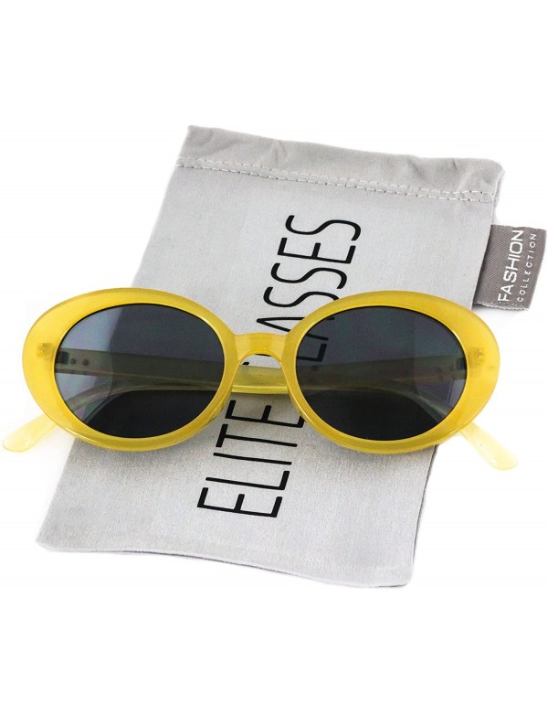 Oval Bold Retro Oval Mod Thin Frame Sunglasses Clout Goggles with Round Lens - Yellow - C3186UKXQDZ $10.81