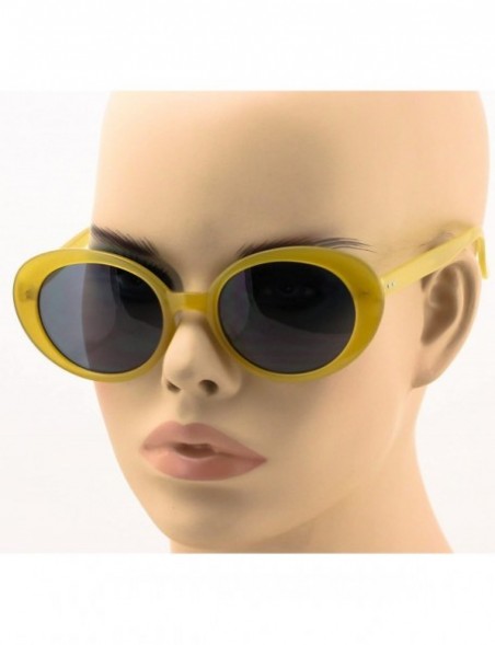 Oval Bold Retro Oval Mod Thin Frame Sunglasses Clout Goggles with Round Lens - Yellow - C3186UKXQDZ $10.81