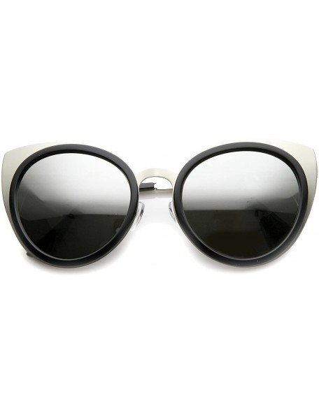 Round Womens Two-Toned Color Mirror Lens Cat Eye Sunglasses 54mm - Black-silver / Silver Mirror - C112H0L034L $12.53