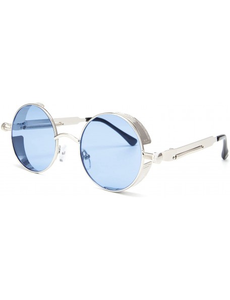 Round Vintage Metal Round Sunglasses UV Protection for Men Women - Blue Lens - CZ196R0K8YI $23.75