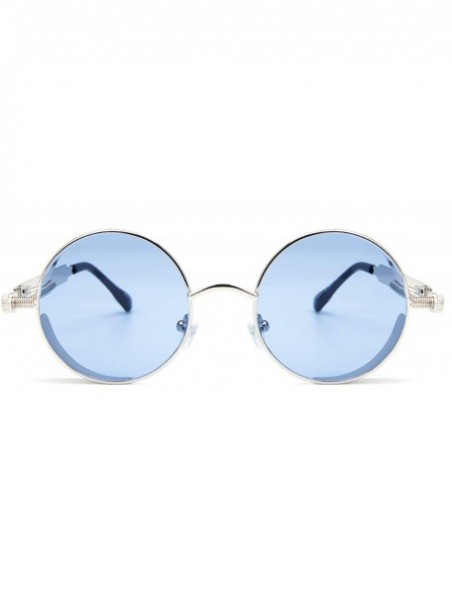 Round Vintage Metal Round Sunglasses UV Protection for Men Women - Blue Lens - CZ196R0K8YI $9.24