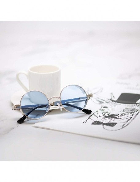 Round Vintage Metal Round Sunglasses UV Protection for Men Women - Blue Lens - CZ196R0K8YI $9.24