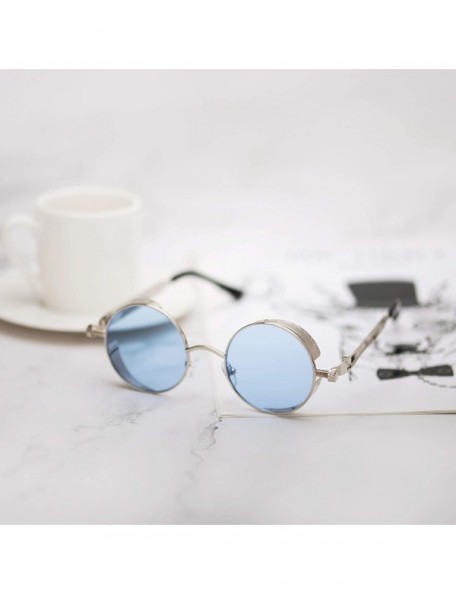 Round Vintage Metal Round Sunglasses UV Protection for Men Women - Blue Lens - CZ196R0K8YI $9.24