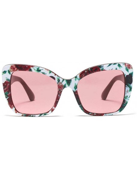 Aviator Big Frame Cat Eye Sunglasses Men Women Fashion Shades UV400 C7 Leopard Tea - C2 Flower Red - CP18YZW8ANH $14.02