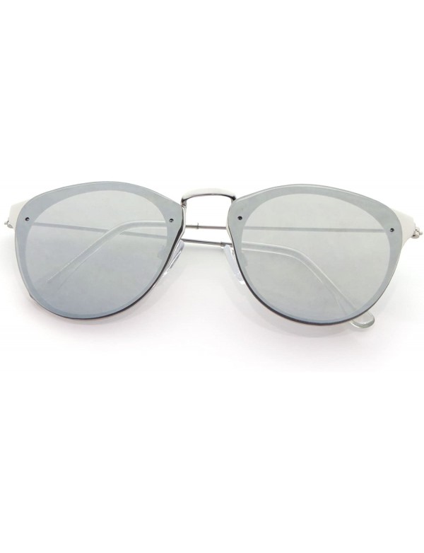 Cat Eye Flat Color Mirror Lens Rimless Back Flat Frame Geometric Cat Eye Sunglasses - Silver - CI1903UMQYL $10.82