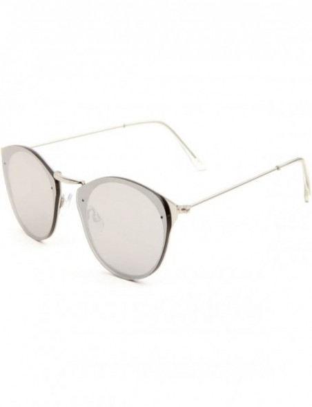 Cat Eye Flat Color Mirror Lens Rimless Back Flat Frame Geometric Cat Eye Sunglasses - Silver - CI1903UMQYL $10.82