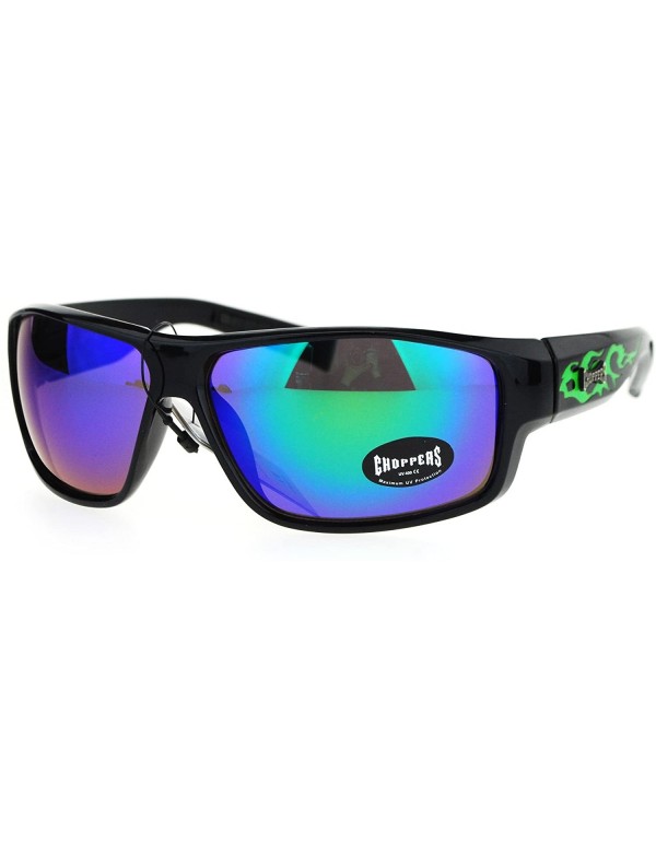 Rectangular Sunglasses Mens Rectangular Wrap Biker Smoke Tribal Design - Black Green (Teal Mirror) - C5186OWLION $8.56