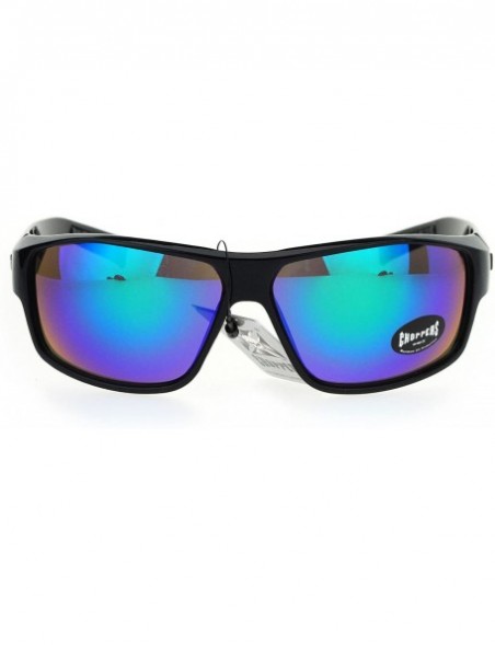 Rectangular Sunglasses Mens Rectangular Wrap Biker Smoke Tribal Design - Black Green (Teal Mirror) - C5186OWLION $8.56