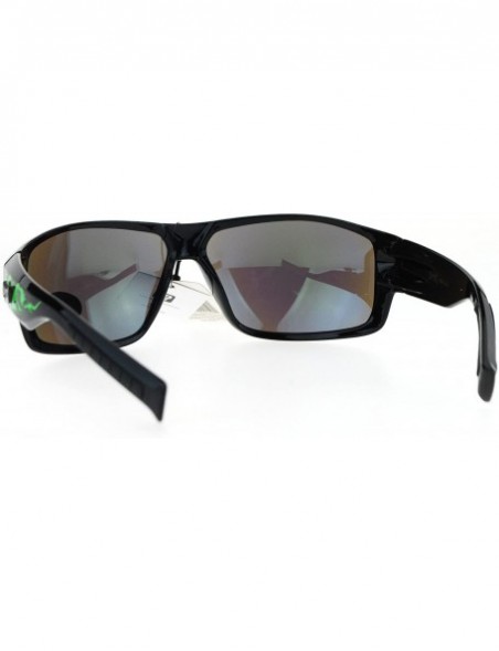 Rectangular Sunglasses Mens Rectangular Wrap Biker Smoke Tribal Design - Black Green (Teal Mirror) - C5186OWLION $8.56