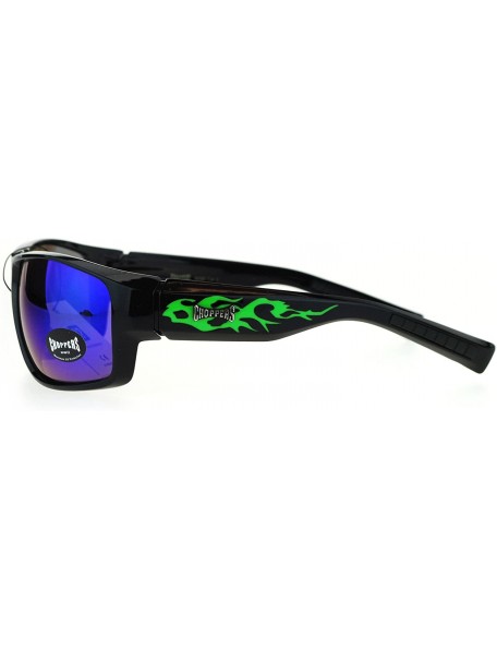 Rectangular Sunglasses Mens Rectangular Wrap Biker Smoke Tribal Design - Black Green (Teal Mirror) - C5186OWLION $8.56