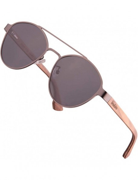 Aviator Dubai Polarized Sunglasses - Walnut Wood Temples with Stainless Steel Frames - C0194LG2EI4 $36.61