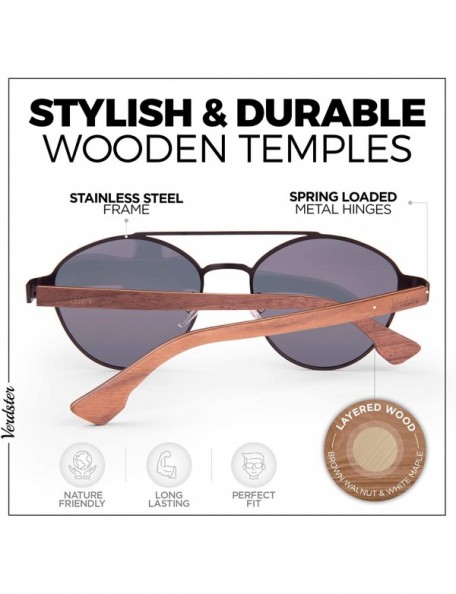 Aviator Dubai Polarized Sunglasses - Walnut Wood Temples with Stainless Steel Frames - C0194LG2EI4 $36.61