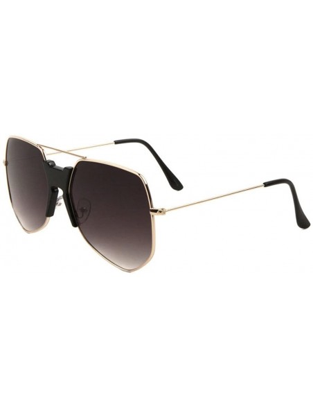 Aviator Napoli Oversized Square Flat Top Aviator Sunglasses w/Keyhole Bridge - Gold Frame W/ Black Keyhole Bridge - CO188857D...