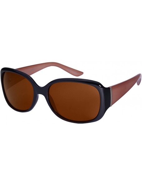 Oval Chic Two Toned Sunnies w/Polarized Lens 32062TT-P - Black+jelly Brown - C7185KM0C20 $9.02