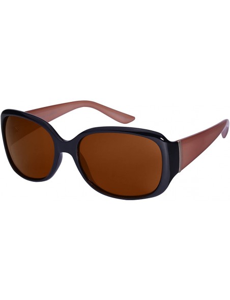 Oval Chic Two Toned Sunnies w/Polarized Lens 32062TT-P - Black+jelly Brown - C7185KM0C20 $9.02