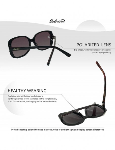 Square Women square shape UV protective Polarized lens Acetate sunglasses three wonderful color for choice - Black/Wine - CC1...