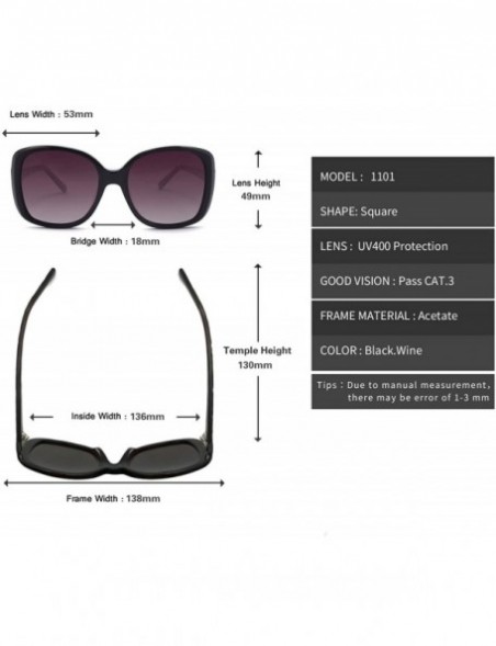 Square Women square shape UV protective Polarized lens Acetate sunglasses three wonderful color for choice - Black/Wine - CC1...
