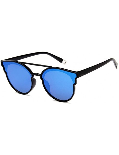 Round Women Fashion Round Cat Eye Sunglasses with Case UV400 Protection Beach - Black Frame/Blue Mercury Lens - CG18WOES78C $...