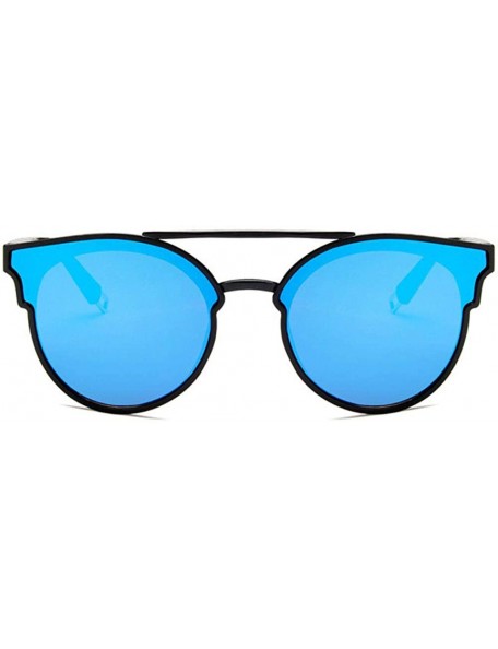 Round Women Fashion Round Cat Eye Sunglasses with Case UV400 Protection Beach - Black Frame/Blue Mercury Lens - CG18WOES78C $...