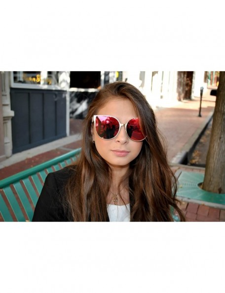 Cat Eye Cat Eye Women Fashion Designer Sunglasses Metal Frame Colored Lens - .86007_c5_gold_pink_mirror - CW12NUZ8YKP $8.83