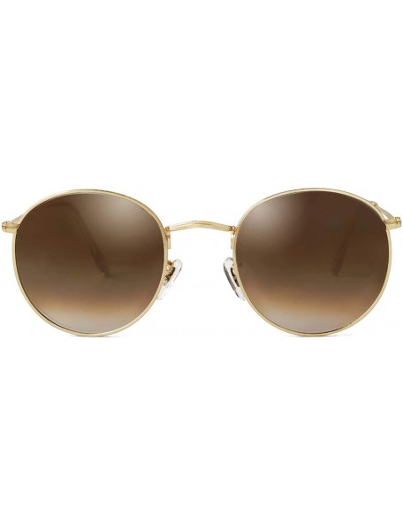 Round Retro Round Sunglasses Women Men Vintage Metal Frame Color Lens - Gold Frame Brown Lens - CX198RCHKGL $14.92