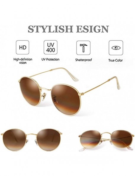 Round Retro Round Sunglasses Women Men Vintage Metal Frame Color Lens - Gold Frame Brown Lens - CX198RCHKGL $14.92