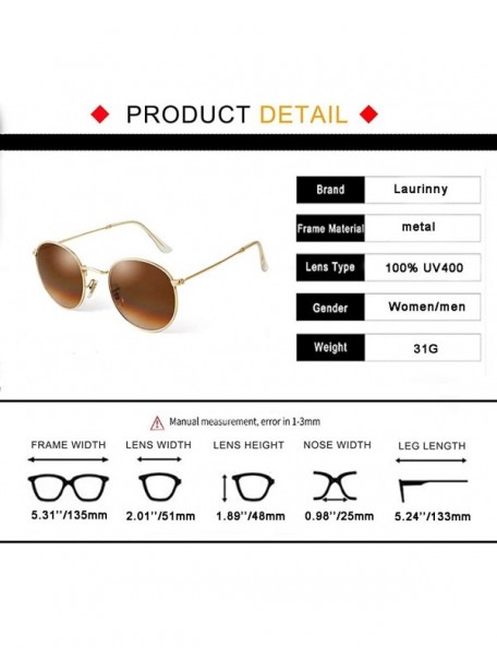 Round Retro Round Sunglasses Women Men Vintage Metal Frame Color Lens - Gold Frame Brown Lens - CX198RCHKGL $14.92