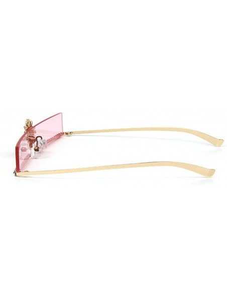 Rectangular new trend narrow side rectangular diamond sunglasses ladies metal rhinestone marine color sunglasses - Pink - CM1...