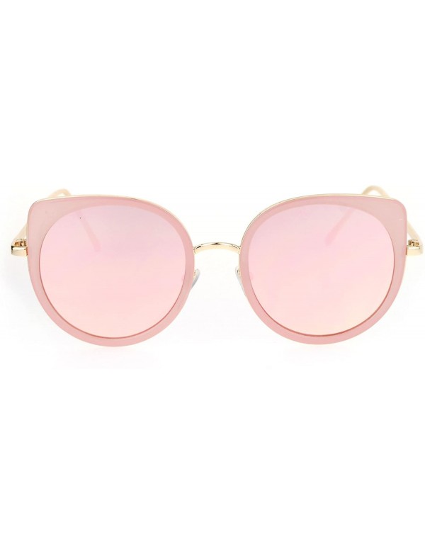 Round Flat Color Mirrored Round Cat Eye Womens Retro Sunglasses - All Pink - C712O2FUAOB $10.08