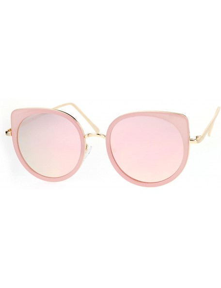 Round Flat Color Mirrored Round Cat Eye Womens Retro Sunglasses - All Pink - C712O2FUAOB $10.08