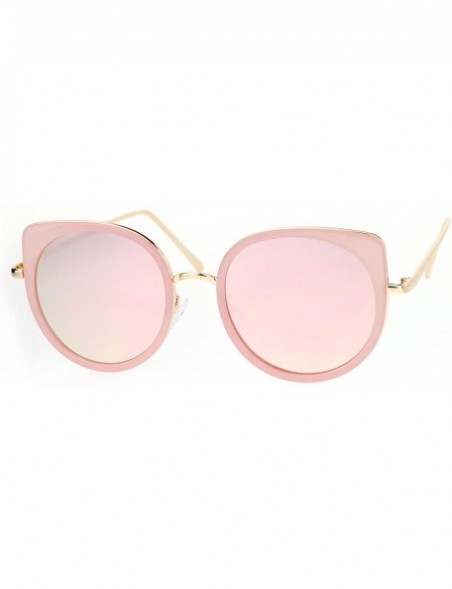 Round Flat Color Mirrored Round Cat Eye Womens Retro Sunglasses - All Pink - C712O2FUAOB $10.08