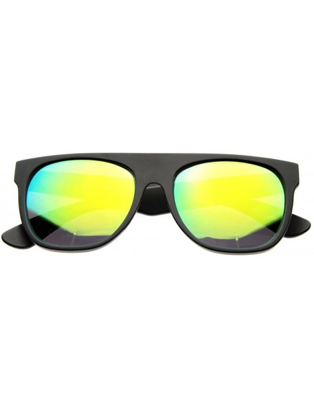 Wayfarer Retro Intense Bright Color Mirror Lens Super Flat Top Horn Rimmed Sunglasses - Black / Sun - C0116Q2K49F $8.92